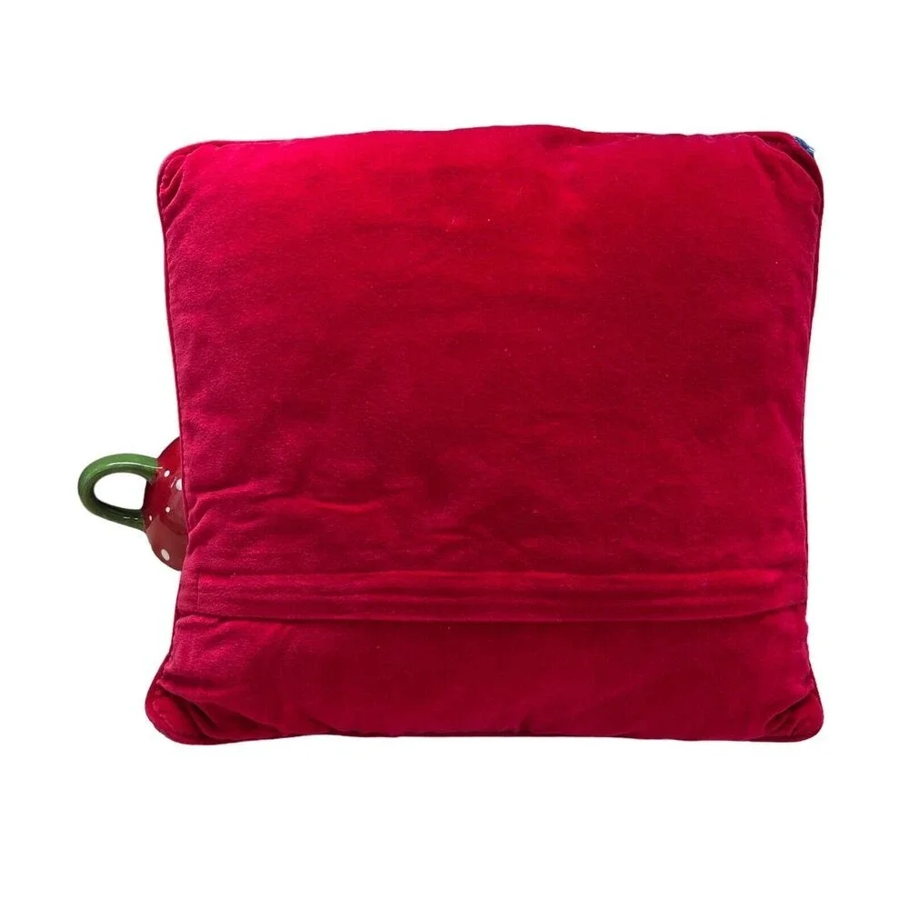 Pier 1 Needlepoint Christmas Angel Red‎ Blue Wool Velour Pillow Holiday 13